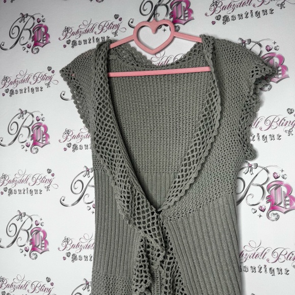 Dress cardigan grey knit crochet knitted buttons flowy waterfall comfy stretchy - Picture 8 of 16